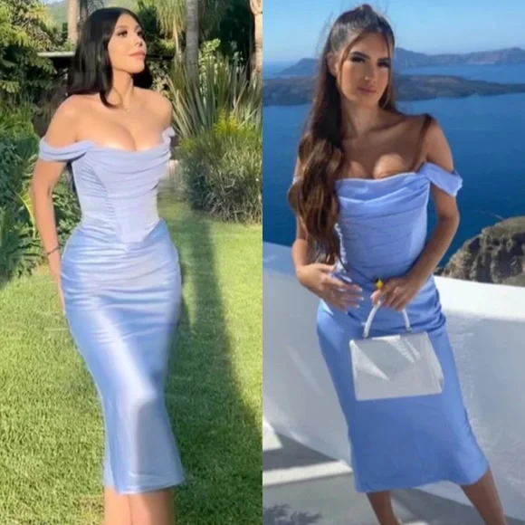 House of CB Natalya Sky Blue Satin Corset Midi Dress in Size XS NWT - Picture 6 of 17